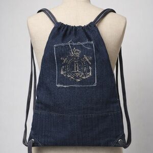 Upcycled Ralph Lauren Denim Drawstring Backpack Vintage Polo Reworked Boho